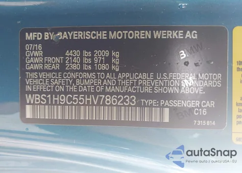 2017 BMW M2 from USA, damaged, VIN WBS1H9C55HV786233